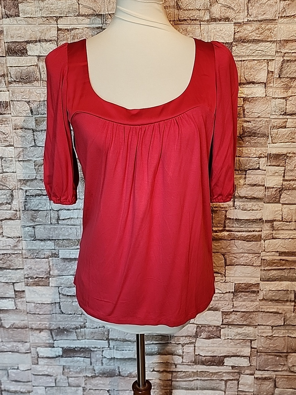 Ann Taylor LOFT Square Neck Short Blouse Brand New Red/Burgundy